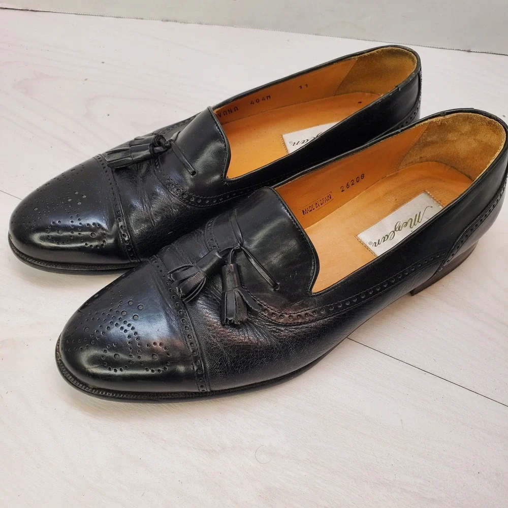 Mezlan‎ Havana 404M Mens Black Leather Tassel Loafers Wingtip Brogue Spain 11 M